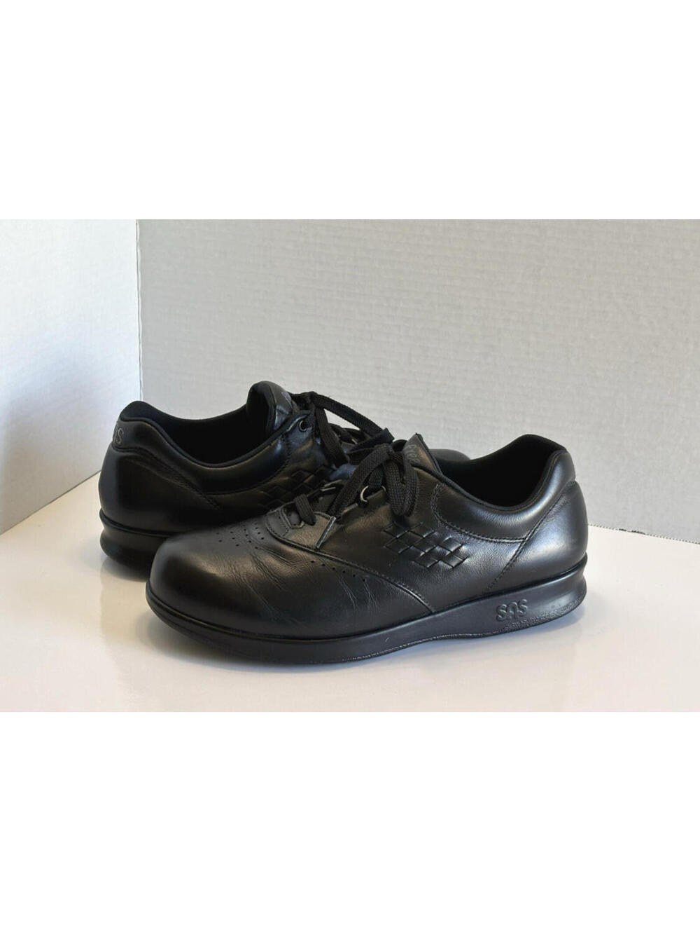 SAS Free Time Shoes Women's Sz 7.5 WW Black Leather Lace Up Comfort Walking USA